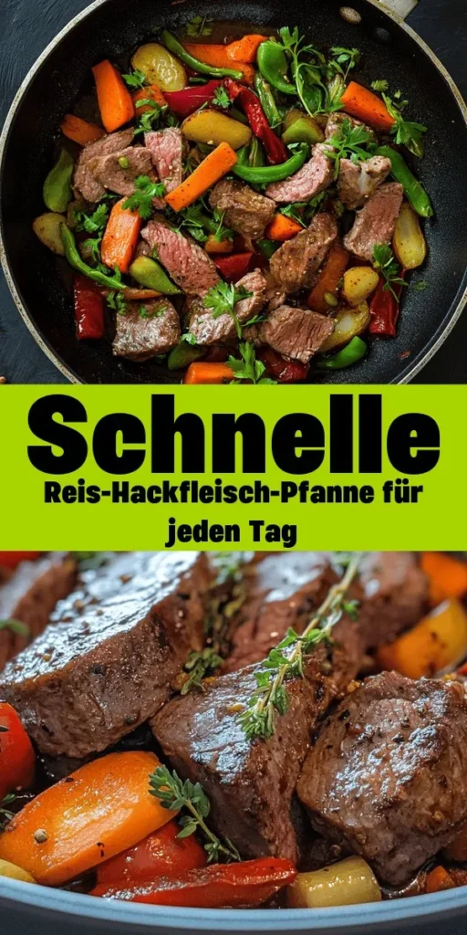 Entdecke die köstliche Reis-Hackfleisch-Pfanne, ein einfaches und herzhaftes Rezept für ein schnelles Abendessen! In nur 30 Minuten zauberst du eine leckere Kombination aus Rinderhackfleisch, aromatischem Basmatireis, buntem Gemüse und würzigen Gewürzen. Mit frischen Kräutern garniert wird dieses Gericht zum Highlight auf deinem Tisch. Ideal für Familienessen oder Meal Prep. Probiere es aus und genieße den vollen Geschmack! 🍚🥩🌿