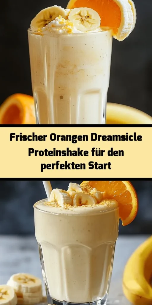 Mach dir mit diesem erfrischenden Oranger Dreamsicle Proteinshake ein nahrhaftes Getränk für den perfekten Start in den Tag oder als Snack danach! Mit frischem Orangensaft, cremigem griechischen Joghurt und reichhaltigem Vanille-Protein-Pulver ist dieser Shake nicht nur köstlich, sondern auch vollgepackt mit Eiweiß. Einfach alle Zutaten im Mixer mixen, nach Geschmack süßen und genießen. Schnell zubereitet in nur 5 Minuten!