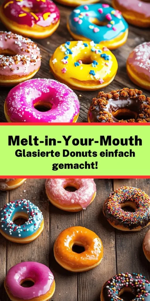 Entdecke die perfekten, schmelzenden Donuts, die garantiert ein Hit sind! Mit einfachen Zutaten wie Mehl, Zucker, Ei und einer cremigen Glasur aus Puderzucker sind diese Donuts in nur 40 Minuten fertig. In einer Donut-Backform gebacken, sind sie außen leicht knusprig und innen fluffig. Dekoriere sie nach Lust und Laune mit Farben, Streuseln oder Schokolade. Perfekt für jedes Frühstück oder als süßer Snack! 🍩✨