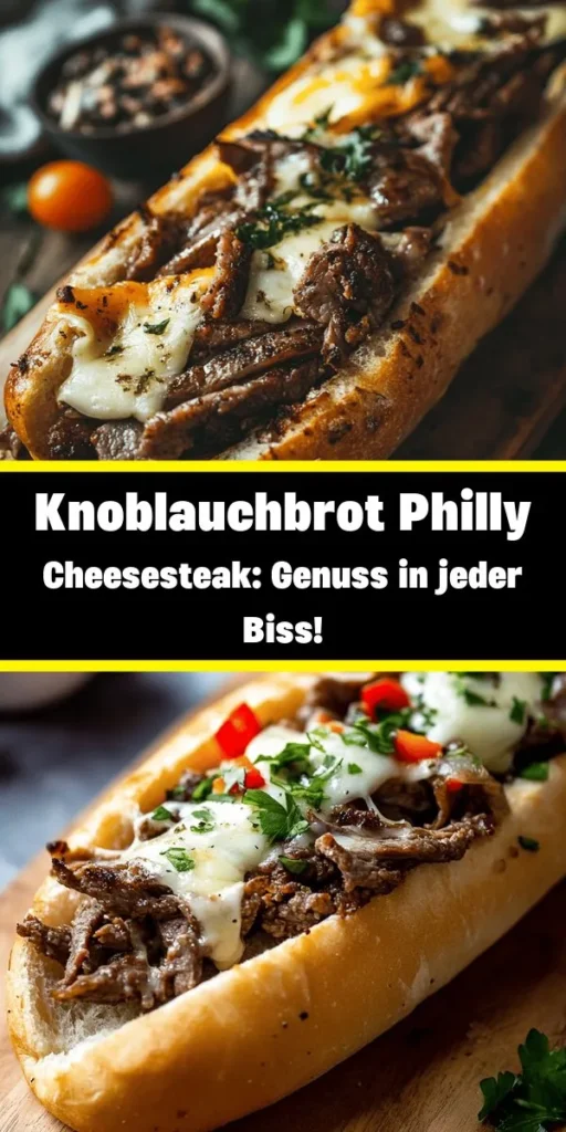 Entdecke den ultimativen Genuss mit diesem köstlichen Philly Cheesesteak auf knackigem Knoblauchbrot! Zartes Rindfleisch, geschmelzter Mozzarella und Cheddar treffen auf ein aromatisches Knoblauch-Baguette. Einfach die Butter mit Knoblauch und Petersilie vermengen, das Brot backen und die perfekt gewürzte Fleischfüllung zubereiten. Ideal für ein warmes Abendessen oder als Snack für Gäste. Ein Rezept, das Herz und Gaumen verführt!