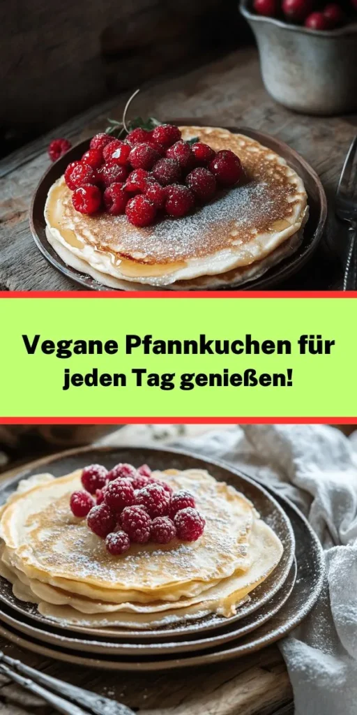 Entdecke das einfache, köstliche Rezept für vegane Pfannkuchen, die perfekt für jeden Frühstückstisch sind! Mit nur wenigen Zutaten wie Mehl, pflanzlicher Milch und einer Prise Vanille zauberst du fluffige Pfannkuchen in nur 20 Minuten. Optional kannst du sie mit Beeren oder Banane verfeinern. Serviere sie warm mit Ahornsirup oder frischen Früchten und genieße ein veganes Vergnügen! Ideal für 4 Portionen. Guten Appetit! 🥞🌿