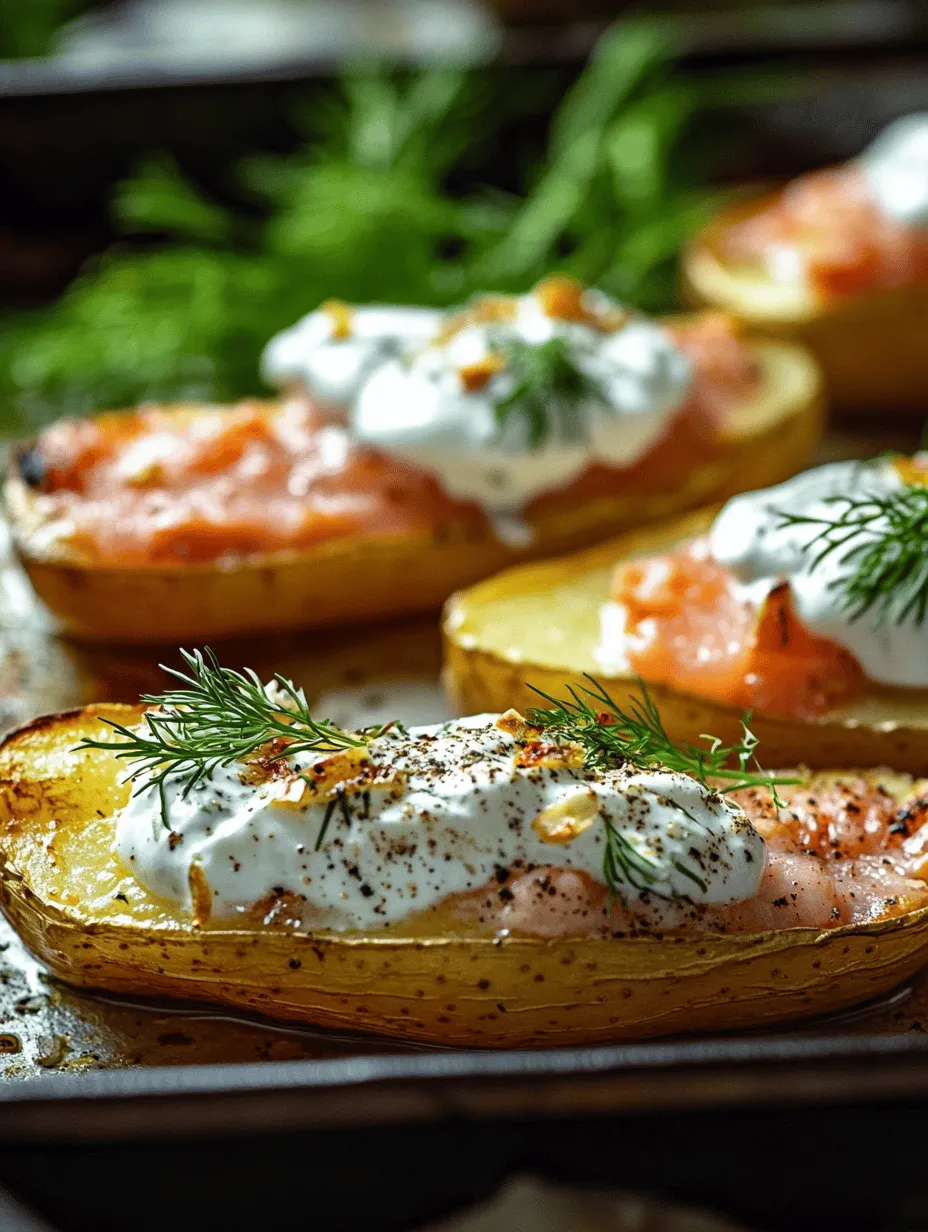 Ofenkartoffeln sind ein zeitloses Gericht, das sich durch seine Vielseitigkeit und Einfachheit auszeichnet. Ob als Beilage oder Hauptgericht, Ofenkartoffeln bieten eine hervorragende Grundlage für verschiedene Kombinationen und Geschmäcker. Die knusprige Schale und das weiche Innere der Kartoffeln machen sie zu einem beliebten Lieblingsgericht in vielen Küchen weltweit. Besonders in Kombination mit hochwertigen Zutaten wie Räucherlachs und einer erfrischenden Dill-Crème fraîche wird aus diesem einfachen Gericht ein schmackhaftes Erlebnis, das sowohl bei Familienessen als auch bei festlichen Anlässen glänzt.