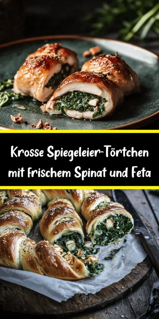 Entdecke das köstliche Rezept für Spiegeleier-Törtchen mit knusprigem Blätterteig und frischen Kräutern! Diese leckeren kleinen Schalen sind gefüllt mit einer Mischung aus Spinat, zerbröckeltem Feta und würzigen Zwiebeln, gekrönt von perfekt gebratenen Eiern. Ideal als Snack oder leichtes Abendessen. In nur 40 Minuten zauberst du 4 unwiderstehliche Törtchen, die warm serviert und mit Kräutern garniert einfach fantastisch schmecken!