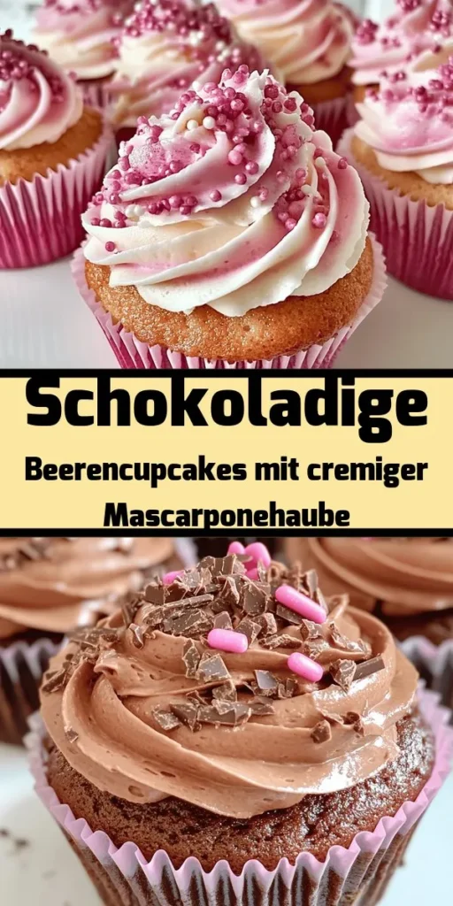 Entdecke die köstliche Kombination von schokoladigen Cupcakes und einer fruchtigen Beeren-Creme mit unserem Rezept für Schokoladige Beerenfreude. Diese leichten und luftigen Muffins sind mit gemischten Beeren verfeinert und hüllen sich in eine samtige Mascarpone-Creme. Perfekt für jedes Fest oder einfach zum Naschen! Mit einer Zubereitungszeit von nur 20 Minuten und 12 Portionen ist dieses Rezept ideal für einen süßen Genuss. Lass dich inspirieren und bereite diese Leckerei zu!