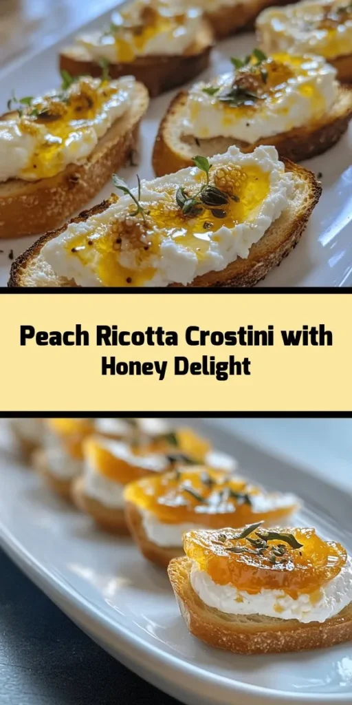 Genieße diese Honig-Ricotta-Pfirsich-Crostini, die perfekt für deinen nächsten Brunch oder als Vorspeise sind! Einfach zuzubereiten, mit geröstetem Brot, cremigem Ricotta und saftigen Pfirsichen – diese Kombination aus süß und herzhaft ist unwiderstehlich. Ein Spritzer Honig und frische Kräuter bringen das Ganze zum Strahlen. Einfach zubereiten und warm oder bei Raumtemperatur servieren. Ideal für jeden Anlass!