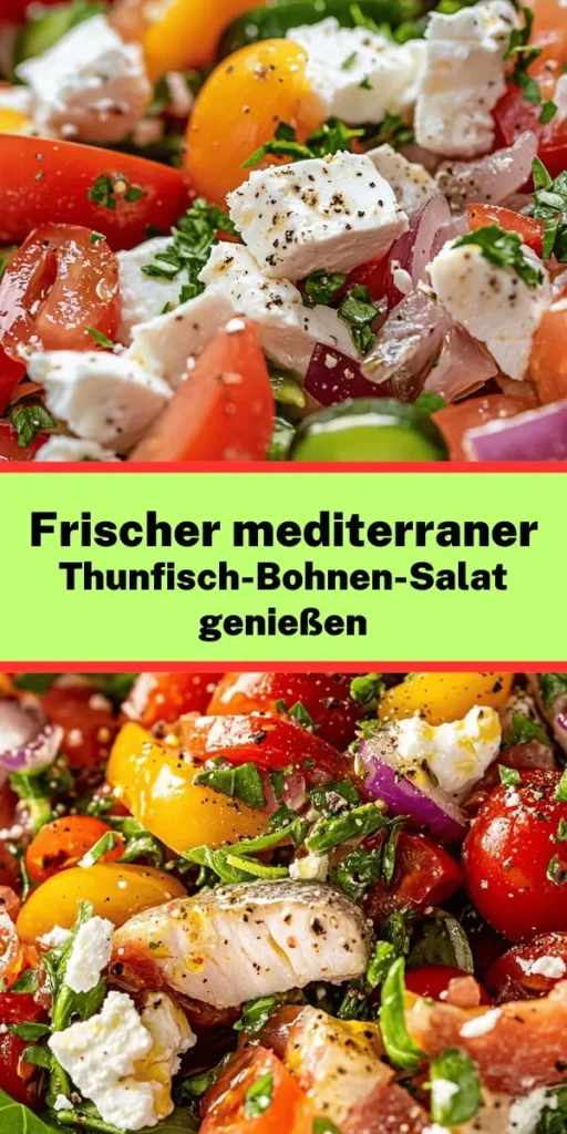 Entdecke einfaches mediterranes Flair mit diesem köstlichen Thunfisch-Bohnen-Salat! In nur 15 Minuten zauberst du eine gesunde und schmackhafte Mahlzeit für 2-3 Personen. Frische Zutaten wie grüne Bohnen, knackige Paprika und Feta-Käse treffen auf ein würziges Dressing aus Olivenöl, Balsamico und Dijon-Senf. Ideal als leichtes Mittagessen oder als Beilage. Perfekt mit frischen Kräutern für den letzten Schliff!