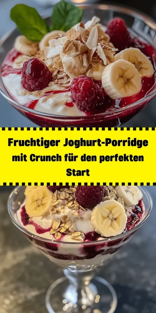 Genieße diesen fruchtigen Joghurt-Porridge mit Crunch, der perfekt für ein gesundes Frühstück ist! Mit cremigen Haferflocken, frischem Obst wie Banane und Beeren sowie einer köstlichen Joghurtmischung ist er nicht nur nährstoffreich, sondern auch super lecker. Verfeinert mit Honig, Vanille und einer Prise Zimt, liefert er dir einen energiereichen Start in den Tag. Ideal in nur 15 Minuten zubereitet! Probiere es aus und lass dich begeistern!