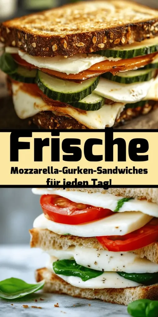 Entdecke ein frisches und knackiges Mozzarella-Gurken-Sandwich mit Kresse, perfekt für ein schnelles Mittagessen oder einen Snack! Mit Vollkornbrot, cremigem Mozzarella, erfrischenden Gurkenscheiben und würzigem Pesto wird jeder Biss zum Genuss. Füge etwas Balsamico-Glasur hinzu, um einen süß-sauren Akzent zu setzen. In nur 10 Minuten zubereitet, ist dieses Rezept einfach, gesund und ideal für zwei Portionen. Probiere es jetzt aus!