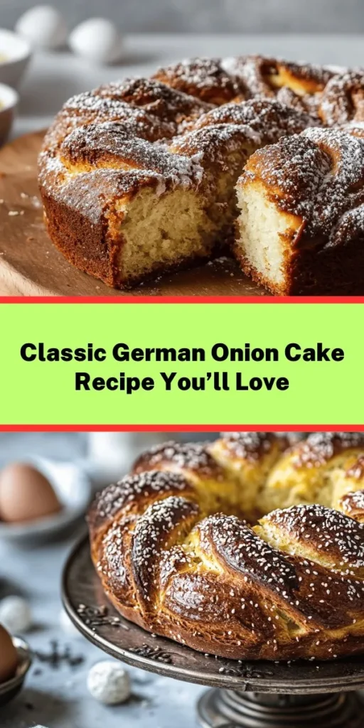 Entdecke den Zauber des Original Deutschen Zwiebelkuchens mit diesem köstlichen Rezept! Mit frischem Hefeteig, knusprigem Speck und zarten Zwiebeln ist dieser herzhafte Kuchen perfekt für jede Gelegenheit. Die Kombination aus Eiern und Sahne verleiht dem Ganzen eine cremige Note. Ideal als Snack oder Hauptgericht, warm serviert mit einem Glas Federweißer. Probiere es aus und bringe einen Hauch von Deutschland auf deinen Tisch!