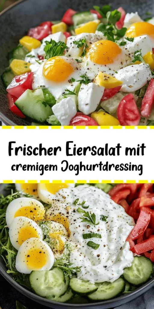 Entdecke unseren köstlichen Eiersalat mit Joghurtdressing – frisch, cremig und perfekt für jede Gelegenheit! Mit großen Eiern, griechischem Joghurt, Senf und feinem Schnittlauch vereint dieses Rezept einfache Zutaten zu einem geschmackvollen Gericht. Ob als leichter Snack, in einem Sandwich oder auf einem Salatbett serviert, er wird sicher zum Hit. Ideal für Partys oder als gesundes Mittagessen. Probiere es aus und genieße jeden Bissen!