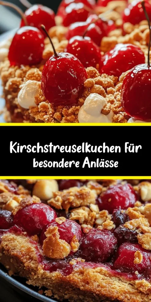 Entdecke die perfekte Mischung aus saftigen Kirschen und knusprigen Streuseln mit unserem Kirsch-Streuselkuchen! Dieser herrliche Blechkuchen ist ideal für große Momente und ganz einfach zuzubereiten. Mit einem köstlichen Teig, frischen oder eingemachten Kirschen und leckeren Streuseln wirst du jeden beeindrucken. Ideal für Feiern oder als süßer Snack für zwischendurch. Probiere es aus und genieße den unwiderstehlichen Geschmack!