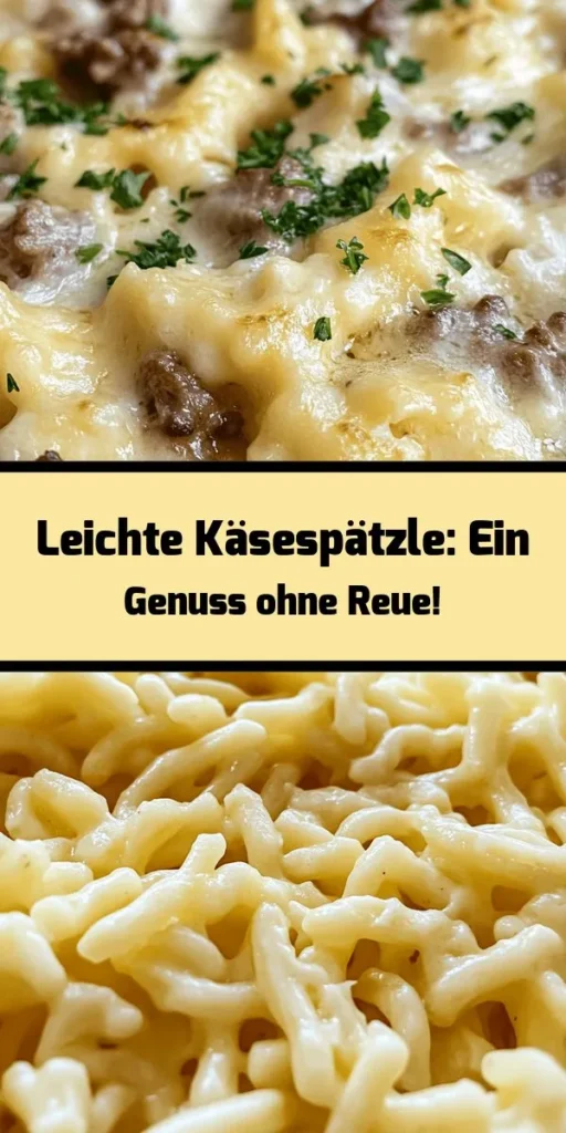 Entdecke die kalorienarmen Käsespätzle, die nicht nur lecker, sondern auch einfach zuzubereiten sind! Mit Dinkelmehl, Magerquark und light Käse zauberst du ein leichtes Gericht für die ganze Familie. Koche die Spätzle, brate frische Zwiebeln an und kombiniere alles für ein herzhaftes Geschmackserlebnis. Perfekt für einen schnellen Abendessen! Mit frischer Petersilie garnieren und genießen. Schnelle Zubereitung in nur 30 Minuten!