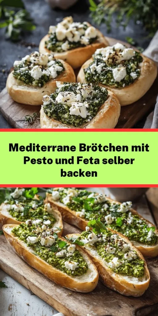 Diese köstlichen Brötchen mit Pesto und Feta sind der perfekte mediterrane Genuss für jede Gelegenheit! Mit einfachen Zutaten wie Weizenmehl, Trockenhefe, Olivenöl und frischem Pesto zaubern Sie im Handumdrehen 10 luftige Brötchen. Nach einer kurzen Vorbereitungszeit und etwas Geduld beim Gehen lassen, backen Sie die Brötchen bis sie goldbraun sind. Servieren Sie sie warm und genießen Sie den herzhaften Geschmack. Ideal zum Teilen oder für ein gemütliches Abendessen!