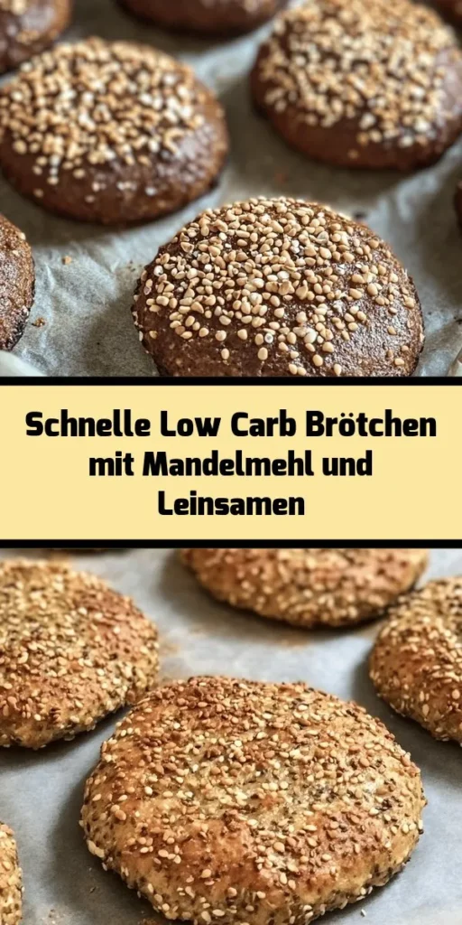 Entdecke die blitzschnellen Low Carb Brötchen, die perfekt für ein gesundes Frühstück oder als Snack geeignet sind! Mit nur wenigen Zutaten wie Mandelmehl, Leinsamen, Eiern und griechischem Joghurt sind diese Brötchen einfach zuzubereiten und binnen 35 Minuten fertig. Sie sind nicht nur lecker, sondern auch kohlenhydratarm. Mit optionalem Oregano und einem Topping aus Sesam oder Kürbiskernen werden sie zum Genuss! Lass dir dieses Rezept nicht entgehen!