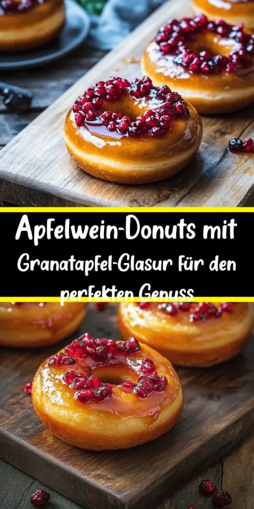 Genieße diese gebackenen Apfelwein-Donuts mit einer köstlichen Granatapfel-Glasur, die perfekt für jeden Anlass sind! Mit frischem Apfelwein und Gewürzen sind diese Donuts nicht nur einfach zuzubereiten, sondern auch super saftig. Die lebendige Glasur und die knackigen Granatapfelkerne sorgen für das gewisse Etwas. In nur 30 Minuten zauberst du 12 himmlische Donuts! Perfekt für den Brunch oder als süßer Snack!