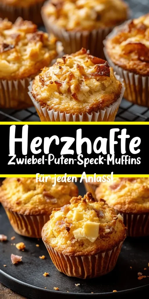 Entdecke die köstlichen Zwiebel-Puten-Speck-Muffins! Diese herzhaften Muffins sind perfekt für jede Gelegenheit und lassen sich einfach zubereiten. Mit zartem Putenfleisch, knusprigem Speck und aromatischen Zwiebeln kombiniert mit Käse und Gewürzen, sind sie ein echter Genuss. Ideal als Snack oder fürs Buffet, zaubere sie in nur 45 Minuten. Lass dich inspirieren und bring ein bisschen Würze in deine Backzeit!