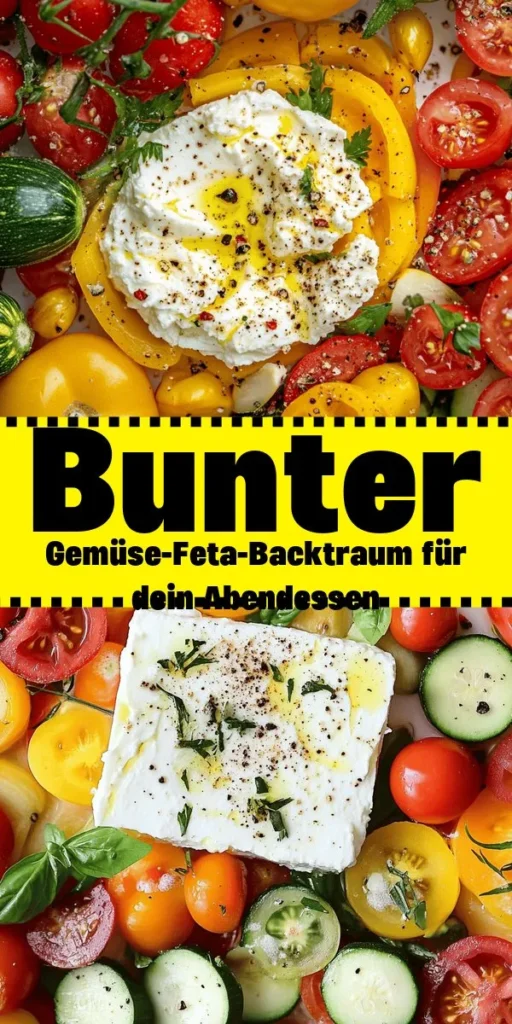 Entdecke den mediterranen Feta-Traum auf buntem Gemüse! Dieses leckere Rezept kombiniert zarten Feta-Käse mit knackigem Gemüse wie Zucchini, Paprika, Aubergine und Cherrytomaten, alles perfekt gewürzt mit Olivenöl, Knoblauch und frischen Kräutern. Einfach im Ofen gebacken, wird es schön goldbraun und aromatisch. Ideal als Hauptgericht oder Beilage, garniert mit frischem Basilikum. Perfekt für ein geselliges Essen!