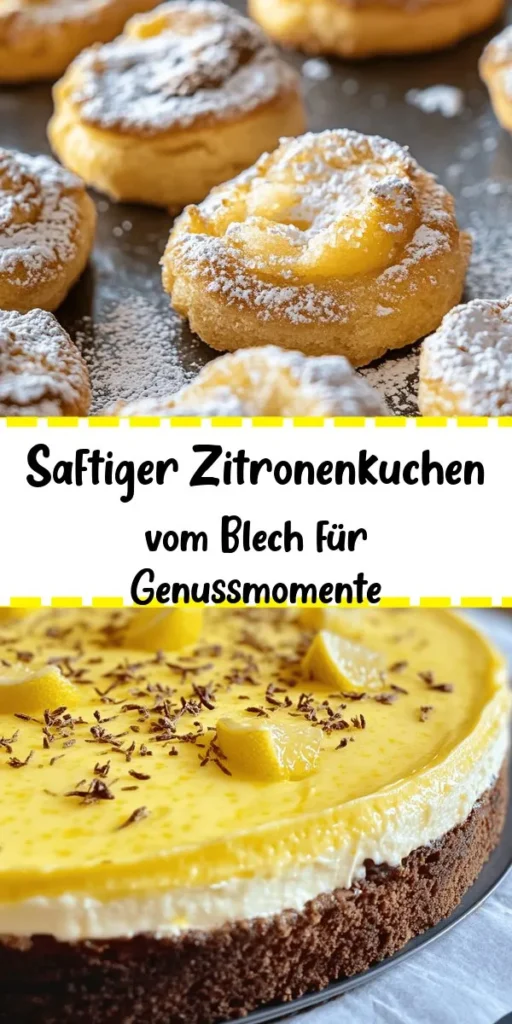 Erlebe den frischen Genuss mit diesem saftigen Zitronenkuchen vom Blech! Mit nur wenigen Zutaten wie Butter, Zucker, Eiern und dem erfrischenden Geschmack unbehandelter Zitronen gelingt dir dieser Kuchen im Handumdrehen. Perfekt für Nachmittagskaffee oder festliche Anlässe, wird er garantiert zum Hit. Einfach backen, abkühlen lassen und mit Puderzucker bestäuben. Das Rezept ergibt 12 köstliche Portionen, die für strahlende Augen sorgen!