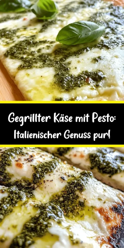 Entdecke den italienischen Käse-Genuss mit diesem köstlichen Rezept für gegrillten Käse mit Pesto. Diese einfachen Sandwiches aus Ciabatta-Brot, Büffelmozzarella und Gorgonzola sind schnell zubereitet und voller Geschmack. Mit einem Hauch Olivenöl, Oregano und frisch gemahlenem Pfeffer werden die Sandwiches goldbraun gegrillt und anschließend mit aromatischem Basilikumpesto verfeinert. Ideal für ein schnelles Mittagessen oder einen herzhaften Snack. Lass dich von dem geschmolzenen Käse und dem intensiven Aroma begeistern!