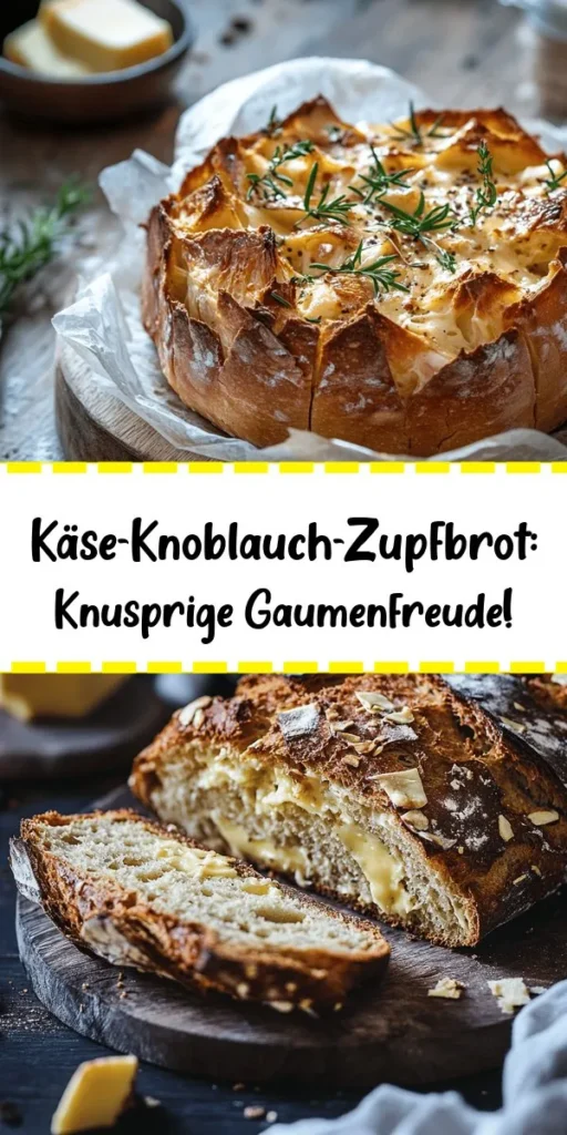 Mach dich bereit für ein leckeres Knuspriges Käse-Knoblauch-Zupfbrot! Mit frischem Pizzateig, einer herzhaften Mischung aus Mozzarella und Parmesan sowie einer Auswahl an Gewürzen zauberst du diesen köstlichen Snack. Perfekt für Partys oder als Beilage! Die Zubereitung dauert insgesamt nur 40 Minuten und du kannst 6-8 Portionen genießen. Lass das Brot im Ofen goldbraun backen und erlebe den traumhaften Käsegeschmack. Einfach unwiderstehlich!