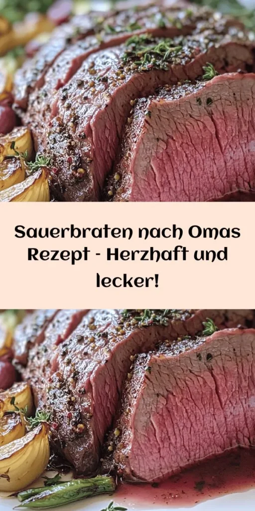 Entdecke das traditionell köstliche Rezept für Sauerbraten, das dich direkt in Omas gemütliche Küche entführt. Dieses zarte Rinderbraten-Gericht ist ideal für besondere Anlässe und wird durch eine aromatische Marinade aus Rotwein, Essig und Gewürzen verfeinert. Nach dem Marinieren wird das Fleisch geschmort und mit einer leckeren Soße serviert, perfekt begleitet von Rotkohl und Kartoffelknödel. Ein echter Klassiker!