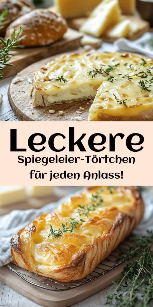 Entdecken Sie unser köstliches Rezept für Spiegeleier-Törtchen – perfekt für ein herzhaftes Frühstück, Brunch oder als Snack! Dieser einfache Leckerbissen kombiniert frischen Blätterteig mit goldbraun geröstetem Kronenbrot, Zwiebeln, optionalem Schinken und geschmolzenem Käse. Die Eier werden direkt in die Törtchen gegossen und im Ofen gebacken, bis sie goldbraun sind. Serviert mit frischen Kräutern sind sie ein wahrer Genuss!