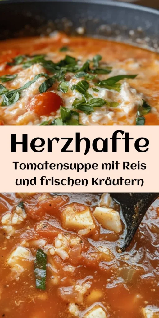 Genieße den Kräuter-Genuss mit dieser einfachen und köstlichen Tomatensuppe mit Reis! Eine perfekte Kombination aus reifen Tomaten, aromatischen Kräutern und zartem Rundkornreis. Diese gesunde und nahrhafte Suppe ist in nur 40 Minuten zubereitet und eignet sich ideal für ein schnelles Mittagessen oder ein gemütliches Abendessen. Frische Kräuter und optionaler Balsamico-Essig verleihen dem Gericht das gewisse Etwas. Jetzt ausprobieren und genießen!