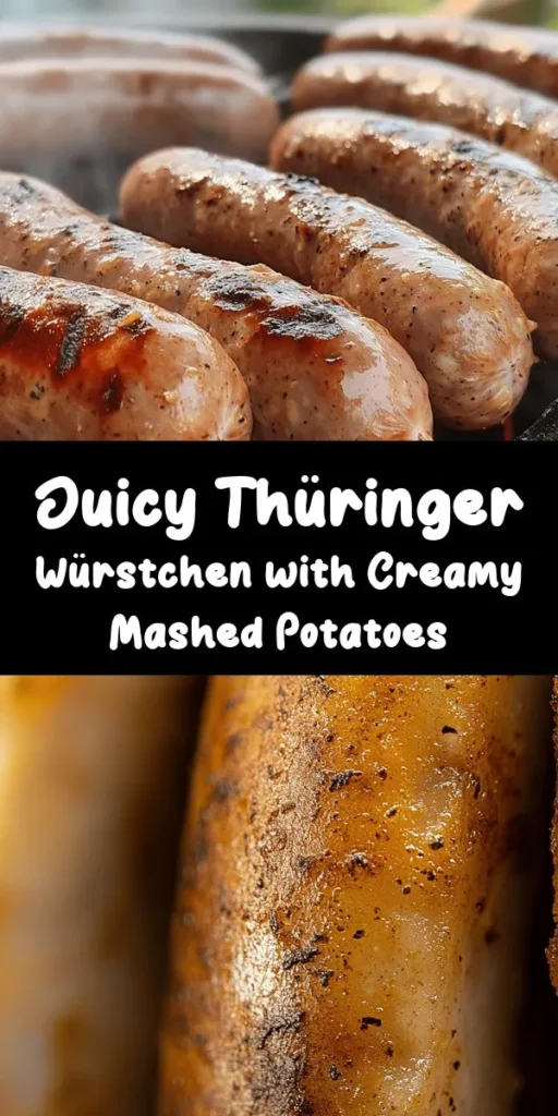 Erfreue deinen Gaumen mit Thüringer Rostbratwurst und cremigem Kartoffelpüree! Diese köstliche Kombination ist einfach zuzubereiten und perfekt für ein gemütliches Abendessen. Zarte Bratwürste, goldbraun angebraten, treffen auf butterweiches Püree, verfeinert mit einem Hauch Muskatnuss. Aus nur wenigen Zutaten zauberst du ein herzhaftes Gericht, das deine Familie und Freunde begeistern wird. Lass es dir schmecken!