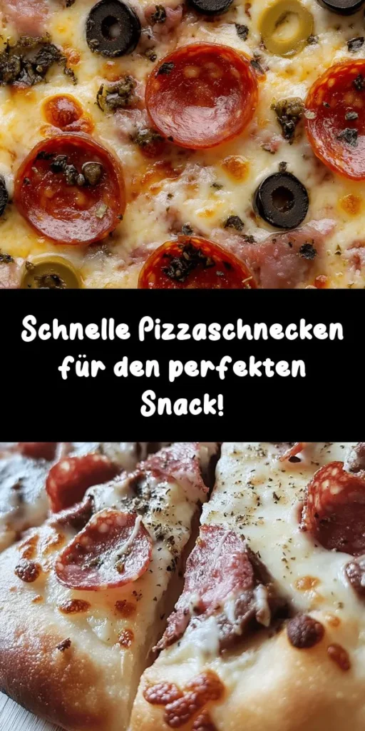 Entdecke diese leckeren Blitz Pizzaschnecken, perfekt für einen Snack oder Party! Mit einfachem Pizzateig, herzhaftem Mozzarella, würziger Salami und zarten Oliven zauberst du im Handumdrehen ein köstliches Fingerfood. Die Zubereitung ist schnell und unkompliziert – nur 30 Minuten für 12-15 Schnecken! Ideal zum Dippen in Tomatensauce, sind diese Pizzaschnecken sicher ein Hit bei Familie und Freunden. Lass dir das nicht entgehen!