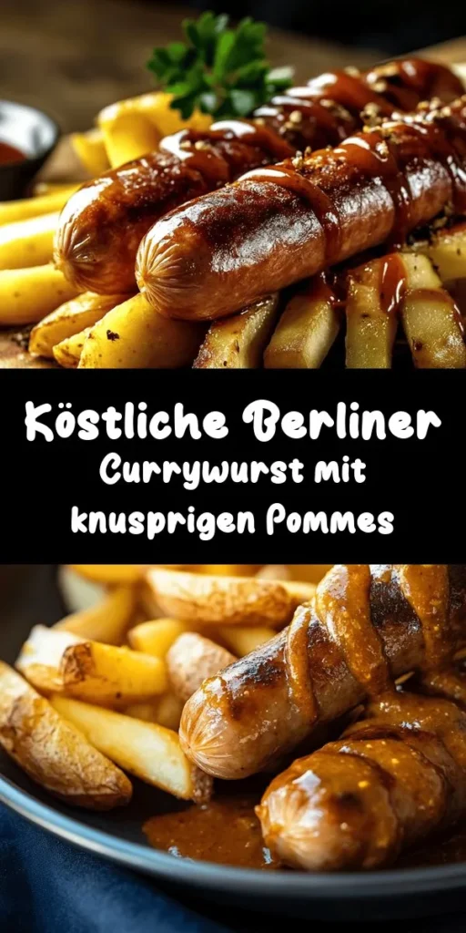 Genieße den Geschmack Berlins mit dieser leckeren Currywurst und knusprigen Pommes! Diese einfache Rezeptanleitung zeigt dir, wie du perfekt gebratene Bratwürste in einer aromatischen Currysoße servierst. Mit frischen, goldbraunen Pommes als Beilage wird jedes Essen zum Fest! Ideal für ein geselliges Abendessen oder einen gemütlichen Abend zu Hause. Probiere es aus und bringe ein Stück Berliner Street Food in deine Küche!