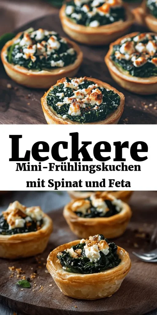 Entdecke die perfekten Mini-Frühlingskuchen! Diese leckeren Küchlein sind mit frischem Spinat und Feta gefüllt und umhüllt von knusprigem Blätterteig. Die einfache Zubereitung ist ideal für Snacks oder Vorspeisen. In nur 45 Minuten zauberst du 12 köstliche Stücke, die deine Gäste begeistern werden. Mit einer Prise Muskatnuss und einer knusprigen Sesam- oder Mohnkruste sind sie ein Genuss für jede Gelegenheit!