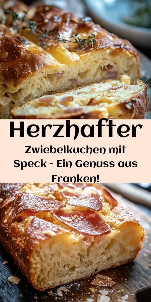 Entdecke die köstliche Fränkischer Zwiebelkuchen mit Speck! Dieses herzhafte Gericht vereint frisch gebackenem Hefeteig mit einer cremigen Füllung aus Zwiebeln, Speck und Schmand. Ideal für gesellige Abende oder als Hauptgericht. Die einfache Zubereitung macht ihn perfekt für jeden Koch. Lass dich von der goldbraunen Kruste und dem unwiderstehlichen Aroma überzeugen – ein Muss für alle Fans herzhaft-leckerer Küche!