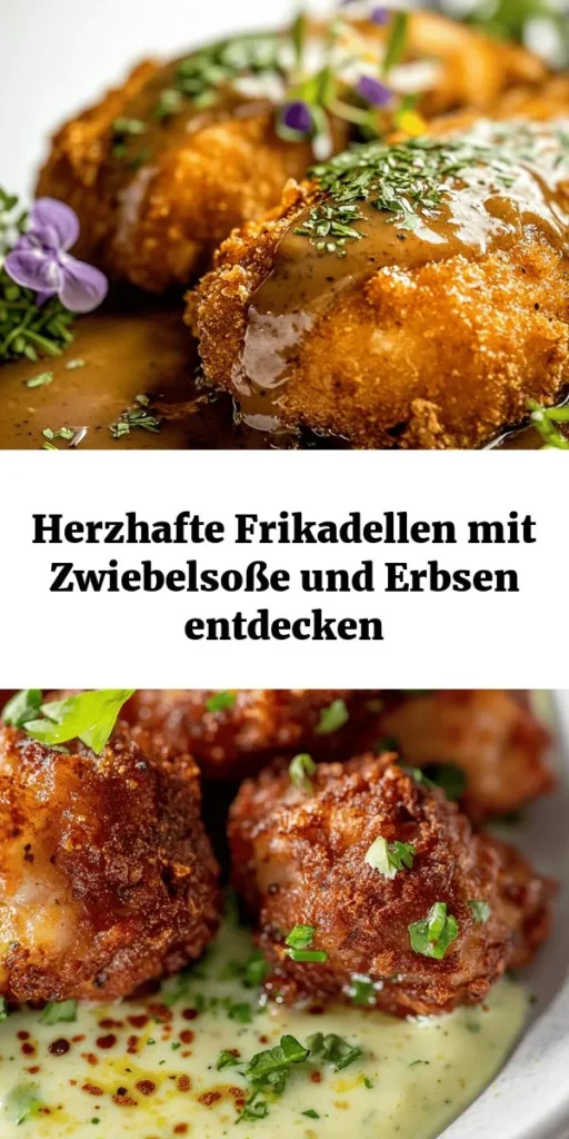 Entdecke die köstlichen herzhaft gefüllten Frikadellen mit einer cremigen Zwiebelsauce und zarten Erbsen! Dieses Rezept kombiniert saftiges Rinderhackfleisch mit würzigen Gewürzen und wird perfekt durch die karamellisierten Zwiebelringe abgerundet. Nach nur 40 Minuten Kochzeit hast du ein tolles Gericht, das ganz der Familie schmeckt. Serviere es heiß und garniere es mit frischer Petersilie für einen zusätzlichen Farbtupfer! Ideal für ein herzhaftes Abendessen.