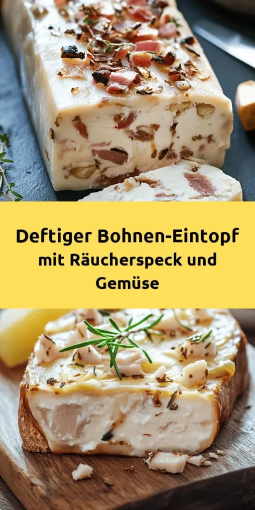 Entdecke unser herzhaftes Bohnen-Räucherspeck-Gemüse, ideal für gemütliche Abende! Mit feinen weißen Bohnen, knusprigem Räucherspeck, aromatischem Gemüse und Gewürzen ist dieser Eintopf nicht nur einfach zuzubereiten, sondern auch voller Geschmack. Perfekt für 4 Personen, kannst du ihn in nur 1 Stunde und 15 Minuten genießen. Garniert mit frischer Petersilie wird dieses Rezept zum Hit auf jedem Esstisch! Lass es dir schmecken!