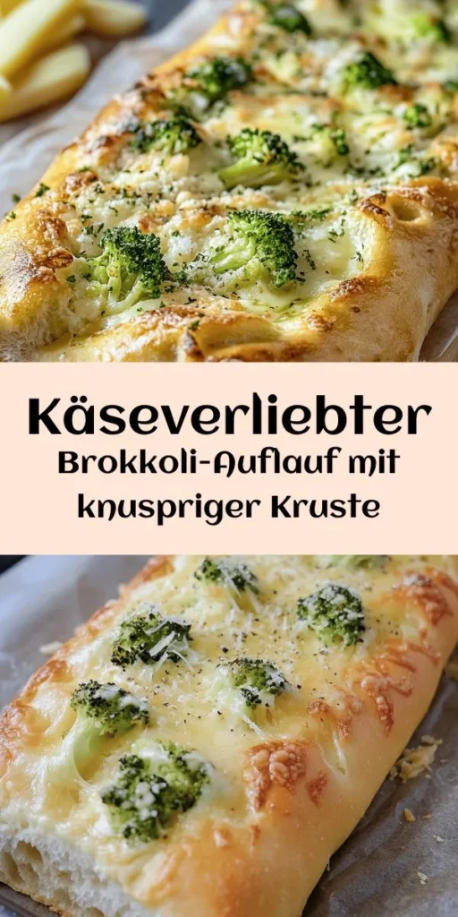 Dieser köstliche Käseverliebte Brokkoli-Auflauf begeistert mit einer goldenen Kruste und leckerem Käsegeschmack. Bereite frischen oder tiefgefrorenen Brokkoli zu und schichte ihn mit Kartoffeln, Zwiebeln und einer cremigen Mischung aus Eiern und Sahne. Mit Cheddar und Parmesan wird dieser Auflauf zum perfekten Comfort Food. Ideal für Familienessen oder als Beilage! Einfach im Ofen backen und genießen. Ein Genuss für Käseliebhaber!