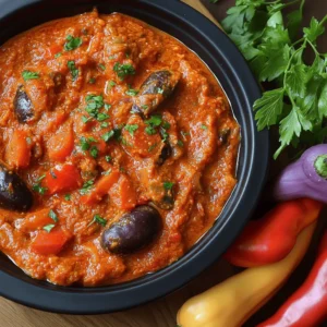 Der marokkanische Auberginen-Tomaten-Dip, auch als Zaalouk bekannt, ist nicht nur ein Fest für die Sinne, sondern auch ein Stück nordafrikanischer Kultur, das sich auf einfache und dennoch geschmackvolle Weise entfaltet. Die Kombination aus gerösteten Auberginen, sonnengereiften Tomaten und einer harmonischen Auswahl an Gewürzen macht Zaalouk zu einer perfekten Vorspeise für gesellige Abende oder als köstliche Beilage zu gegrilltem Fleisch, Brot oder anderen Gerichten. Diese Spezialität wird in Marokko oft in der traditionellen Küche zubereitet und ist ein beliebtes Element bei Festen und Zusammenkünften.