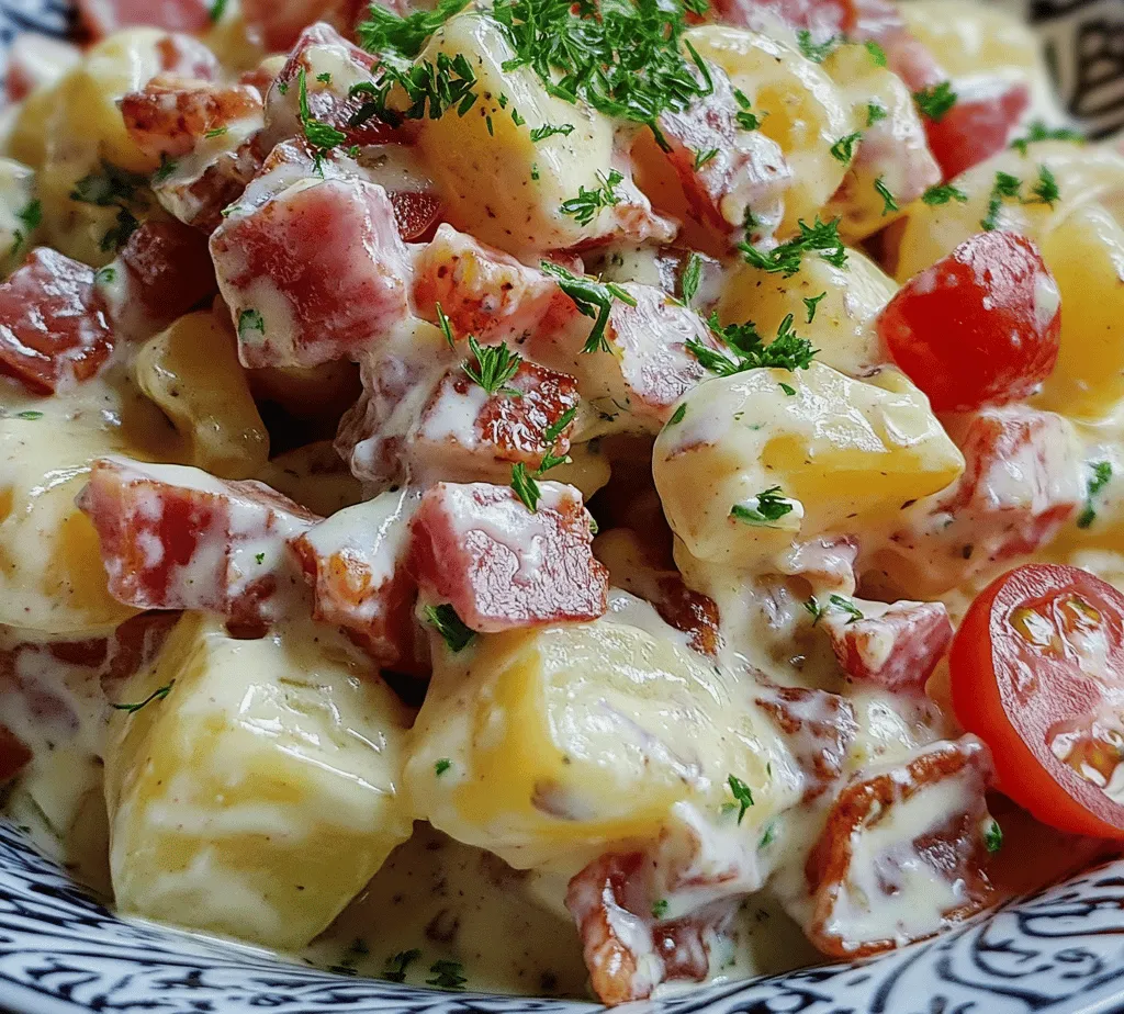Der knusprige Kartoffelsalat ist nicht nur eine kulinarische Bereicherung, sondern auch eine wahre Geschmacksexplosion, die auf jedem Grillfest oder Familienessen willkommen ist. Diese abwechslungsreiche Beilage vereint herzhaften Bacon, knackiges Gemüse und eine cremige, würzige Sauce in einem harmonischen Zusammenspiel. Die Kombination aus verschiedenen Texturen und Aromen macht diesen Kartoffelsalat zu einem Hit bei Jung und Alt. Ob als Ergänzung zu Gegrilltem, als Teil eines Buffets oder als leichtes Mittagessen – dieser Salat überzeugt in jeder Hinsicht.