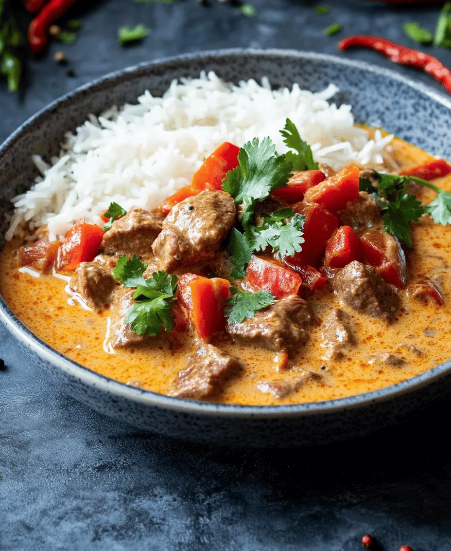 Das würzige Hackfleisch-Curry mit Reis ist ein absolutes Wohlfühlgericht, das nicht nur schnell zubereitet ist, sondern auch mit einer Vielzahl von Aromen und Gewürzen begeistert. Die Kombination aus zartem Rinderhackfleisch, frischem Gemüse und cremiger Kokosmilch macht dieses Gericht zu einer perfekten Wahl für ein herzhaftes Abendessen. Ob für eine gemütliche Familienmahlzeit oder ein schnelles Abendessen unter der Woche – dieses Rezept ist vielseitig und lässt sich leicht an persönliche Vorlieben anpassen.