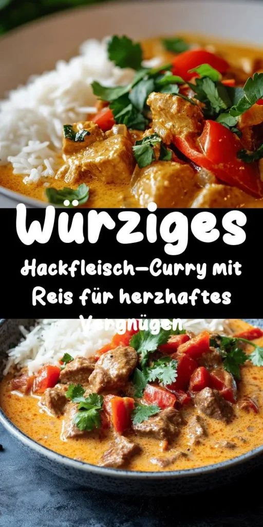 Verwandle dein Abendessen mit diesem würzigen Hackfleisch-Curry! Dieses köstliche Rezept kombiniert zartes Rinderhackfleisch mit aromatischem Gemüse, würzigen Currypulver und cremiger Kokosmilch. Serviert auf einem Bett aus fluffigem Basmatireis, ist es ein echtes Wohlfühlgericht. Einfach zubereitet und perfekt für eine gesellige Runde. Verpasse nicht die Garnitur mit frischem Koriander für das gewisse Etwas! Ideal für ein schnelles, leckeres Abendessen.