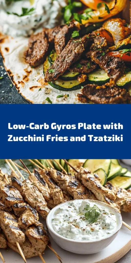 Entdecke diesen kohlenhydratarmeren Gyros-Teller mit knusprigen Zucchini-Pommes und erfrischendem Tzatziki! Zartes Hähnchenbrustfilet wird mit einer aromatischen Marinade aus Olivenöl, Paprika und Gewürzen verfeinert, während die Zucchini-Pommes im Ofen goldbraun geröstet werden. Serviere alles zusammen mit cremigem Tzatziki und frischer Petersilie. Perfekt für ein gesundes und leckeres Abendessen! Ideal für 2 Portionen. Probiere es aus!