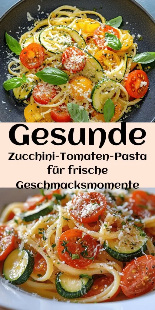 Entdecke dieses gesunde Rezept für Tomaten-Zucchini-Pasta! Schnelle Zubereitung in nur 20 Minuten und perfekt für eine leichte Mahlzeit. Frische Zutaten wie Cherrytomaten, Zucchini, Knoblauch und Basilikum vereinen sich zu einer köstlichen, glutenfreien Option. Verfeinere die Pasta mit Parmesan oder einer veganen Nussalternative für extra Geschmack. Ideal für eine gesunde Ernährung und ein wahrer Genuss! Lass es dir schmecken!