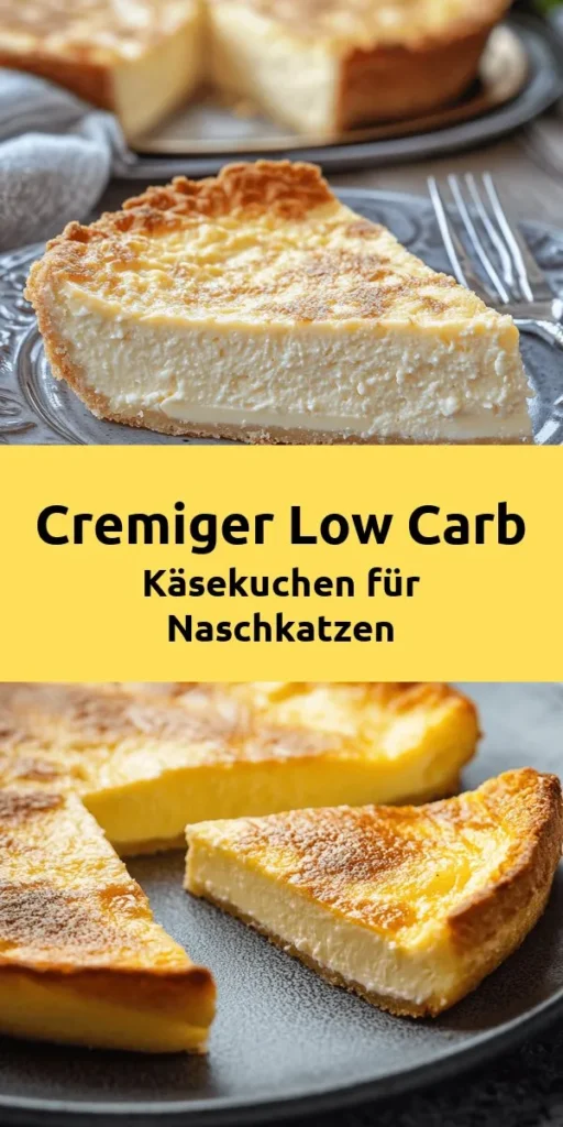 Entdecke den cremigen Genuss eines Low Carb Käsekuchens! Mit saftigem Mandelmehl und einer köstlichen Füllung aus Frischkäse und griechischem Joghurt ist dieser Käsekuchen nicht nur lecker, sondern auch perfekt für eine gesunde Ernährung. Ideal für besondere Anlässe oder einfach zum Verwöhnen. Bereite ihn vorausschauend zu, denn nach dem Backen muss er mehrere Stunden kühlen. Mit frischen Beeren oder einer zuckerfreien Sauce serviert, wird er zum Hit!