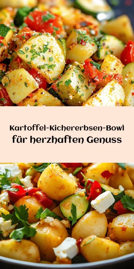 Entdecken Sie das Kartoffel-Kichererbsen-Delight, ein köstliches und nahrhaftes Rezept, das perfekt für jede Gelegenheit ist! Mit zarten Kartoffeln, proteinreichen Kichererbsen und frischem Gemüse wie Paprika und Zucchini ist dieses Gericht nicht nur gesund, sondern auch schnell zubereitet. Optional mit Feta und Avocado garniert, schmeckt es einfach himmlisch. Genießen Sie diese bunte Bowl warm oder bei Zimmertemperatur – ideal für Mahlzeiten oder als Snack!
