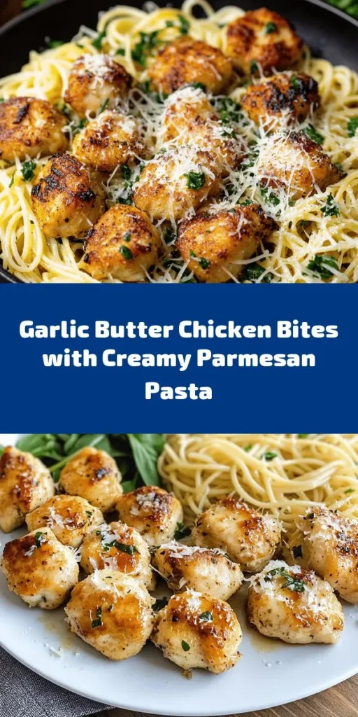This Garlic Butter Chicken Bites with Savory Creamy Parmesan Pasta recipe is a must-try for a delicious weeknight dinner! Juicy chicken bites are enhanced with garlic and butter, paired perfectly with rich and creamy parmesan pasta. With easy steps and simple ingredients, you can whip up this restaurant-quality meal in just 30 minutes. Garnish with fresh parsley for a pop of color. Perfect for family dinners or impressing guests!