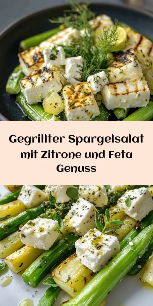 Entdecke die Frische des Frühlings mit diesem gegrillten Spargelsalat mit Zitrone und Feta! Diese Geschmacksexplosion vereint zarten Spargel, aromatischen Feta, geröstete Pinienkerne und frische Petersilie. Die zitrusfrische Marinade aus Olivenöl und Zitronensaft bringt das Ganze perfekt zur Geltung. Ideal als Beilage oder leichter Hauptgang, einfach und schnell zubereitet. Perfekt für jede Gelegenheit! Jetzt ausprobieren!