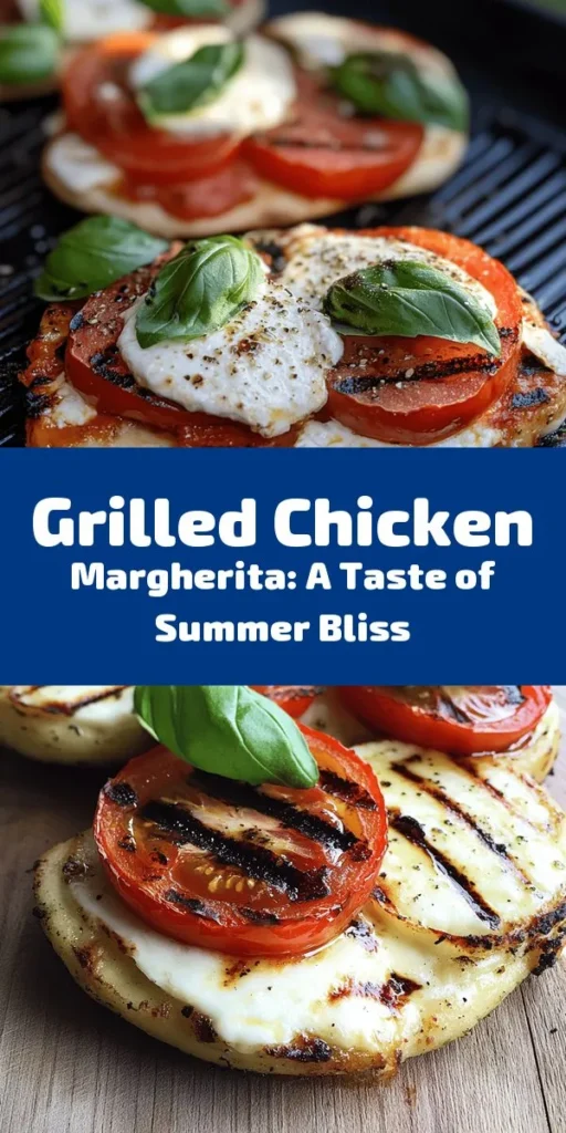 Entdecke das perfekte Grillrezept mit diesem köstlichen Grilled Chicken Margherita! Saftige Hähnchenbrustfilets werden in einer Aromamischung aus Olivenöl, Knoblauch, Oregano, Salz und Pfeffer mariniert, bevor sie auf dem Grill perfekt garen. Mit frischem Mozzarella, Tomaten und Basilikum belegt und einem Hauch Balsamico-Glasur verfeinert, wird dieses Gericht ein Hit bei deinen Grillabenden. Ideal serviert mit einem grünen Salat oder geröstetem Gemüse. Ein absolutes Muss!