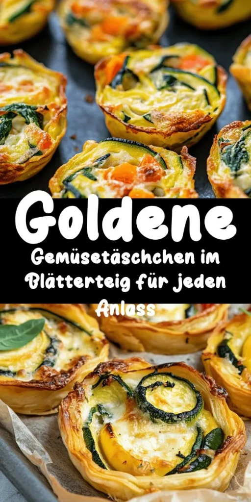 Entdecke die köstlichen Goldene Gemüsetäschchen im Blätterteig, die perfekt als Vorspeise oder Snack sind! Diese einfachen Täschchen werden mit frischem Blattspinat, geriebener Karotte, Zucchini und Feta-Käse gefüllt. Du benötigst nur 20 Minuten Vorbereitungszeit und 25 Minuten Backzeit, um diese goldbraunen Leckerbissen zuzubereiten. Ideal für gesunde Essgewohnheiten und lässt sich auch vegan zubereiten. Jetzt ausprobieren und genießen!
