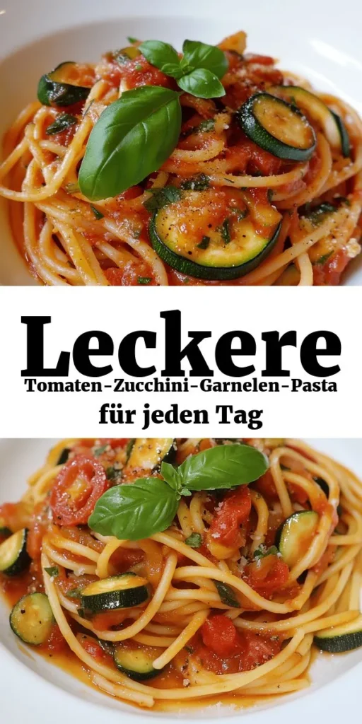 Genießen Sie diese köstliche Tomaten-Zucchini-Garnelen-Pasta, die nicht nur einfach zuzubereiten ist, sondern auch vollgepackt mit frischen Aromen! Mit zarten Garnelen, saftigen Tomaten und knackigen Zucchini wird dieses Gericht zum perfekten Abendessen in nur 25 Minuten. Verfeinern Sie es mit frisch gehacktem Basilikum und Parmesan für den letzten Schliff. Ideal für eine schnelle Woche oder ein romantisches Dinner! Probieren Sie es aus!