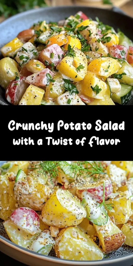 Entdecke diesen köstlichen Crunchy Potato Salad mit einem knusprigen Kick! Perfekt für Grillpartys oder als frisches Beilagenhighlight. Mit festkochenden Kartoffeln, würzigen Gewürzgurken, frischem Schnittlauch und einer cremigen Vinaigrette wird dieser Salat zu einem echten Geschmackserlebnis. Der Crunch von Röstzwiebeln und gehackten Mandeln bringt das Gericht auf das nächste Level. Kühle ihn vor dem Servieren für volle Aromen. Lass dir diesen Genuss nicht entgehen!
