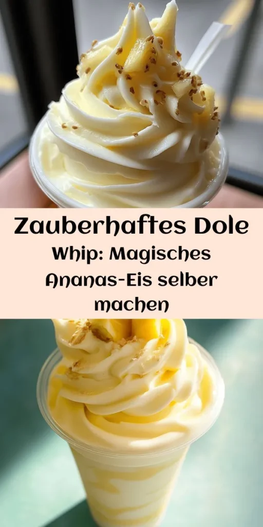 Erlebe den Zauber von Disney mit diesem einfachen Rezept für selbstgemachten Dole Whip – das erfrischende Ananas-Eis! Dieses cremige Dessert kombiniert gefrorene Ananas, Kokosmilch und frischen Limettensaft zu einem himmlischen Genuss. In nur 10 Minuten vorbereiten und nach kurzer Zeit im Gefrierfach genießen. Perfekt für heiße Tage oder als besonderes Highlight für deine nächste Feier. Lass dich entführen und genieße jeden Löffel!